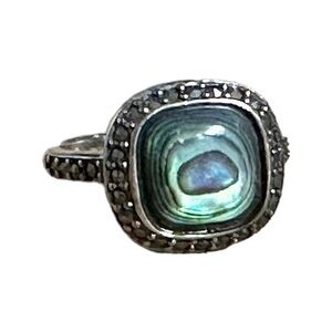 RJ Graziano Sterling Silver 925 Abalone Marcasite Bezel Set Ring Size 6 Blue